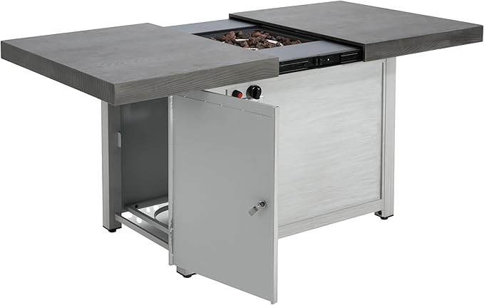 Propane Fire Pit Table, 59.65" Extendable Matal Firepits for Outside, Rectangle Gas Fire Pit for Outside Patio, Propane Fire Table with Rocks and Cover, Tank Inside, 50,000BTU, Dark Gray