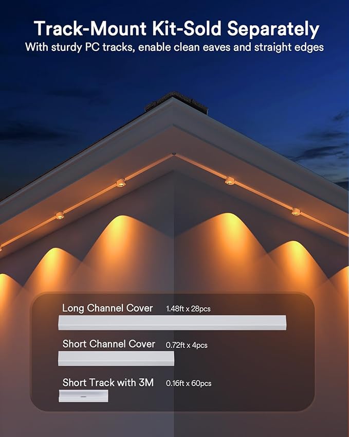 Lumary Permanent Outdoor Lights 2 with Remote for House, 200ft with 120 RGBAICW LEDs 7200lm for Home Daily & Accent Lighting, 110+ Scenes for Christmas Decor, IP67 Waterproof, Work with Alexa Google