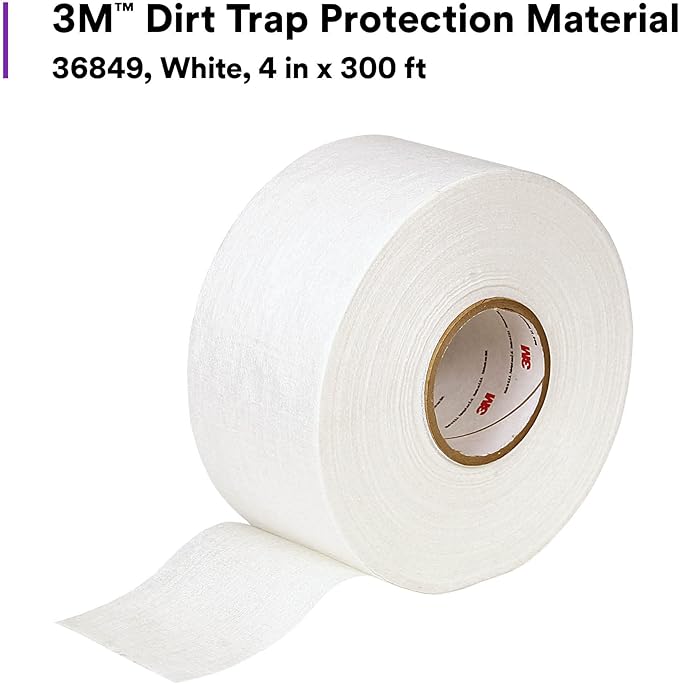 3M Dirt Trap Protection Material 36849, White Color, Nonwoven, Overspray Protection, Traps Dust and Debris, Clean, 4 in x 300 ft