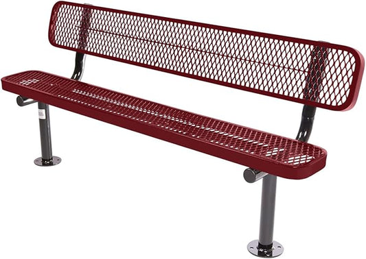 COATEDOUTDOORFURNITURE Coated Outdoor Furniture Heavy-Duty Outdoor Bench Thermoplastic Coated, Expanded Metal, Commercial-Grade Seating, Made in America (Surface with Back, 6 Ft, Burgundy)