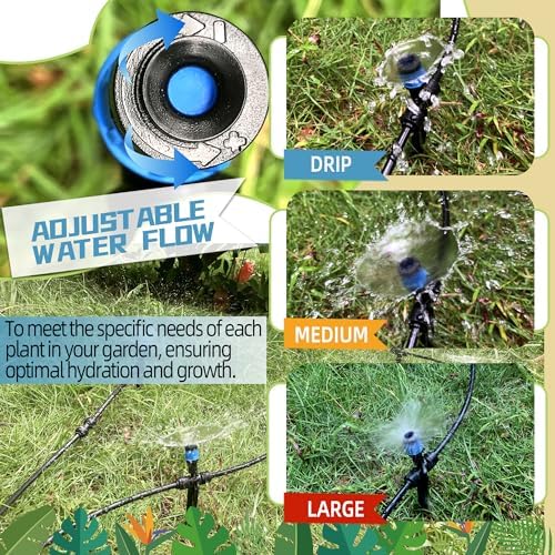 10PCS Push-to-Connect Drip Irrigation Emitters for 1/4 inch Irrigation Tubing, Two-Way Connection Adjustable Vortex Drip Emitters with Stake, Irrigation Dripper Sprinklers for Drip Irrigation System