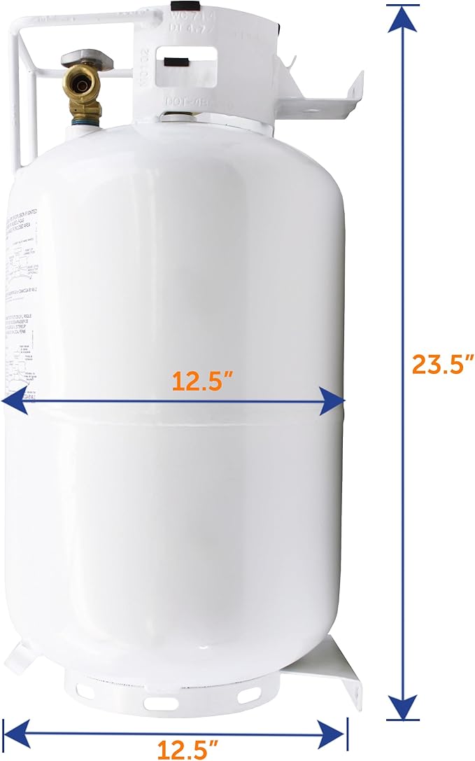 Flame King YSN301HZL 30lb Steel Horizontal Propane Tank Cylinder for Fire Pit Tables, Patio Heaters, Barbeques, RVs, and Truck Campers, 30-Pound, White