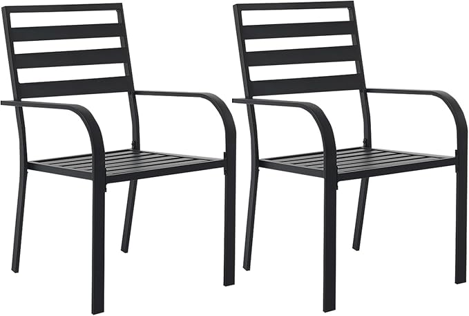 Outdoor Dining Chairs Set of 2, Metal Frame Stackable Patio Dining Chairs with Armrest, Wrought Iron Patio Bistro Chairs for Lawn, Backyard, Garden, Porch