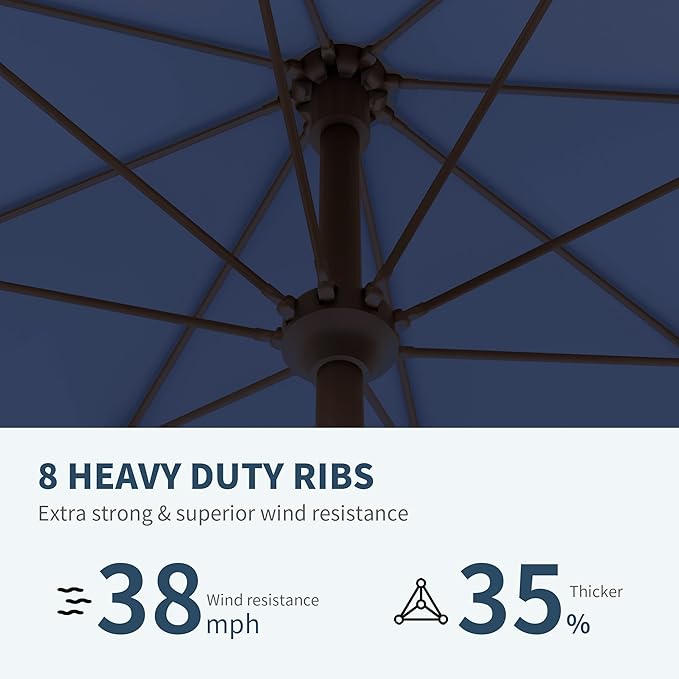 PatioKingdom 11FT Patio Umbrella,Outdoor Umbrella with Push Button Tilt and Crank,Market Table Umbrella with 8 Sturdy Fiberglass Ribs UV Protection(Navy, 11FT)