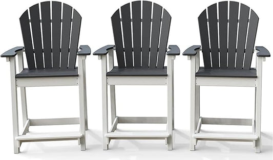 OTSUN Tall Adirondack Chairs Set of 3, Outdoor Balcony Chair, Patio Bar Stool Chair with Widened Arms, High Back, Footrest, 400lbs, All-Weather Bar Chairs for Garden, Yard, Backyard