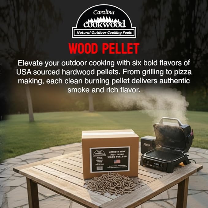 100% Pure Wood Pellet Variety Pack – 6-Pack (9 lbs), 100% USA-Sourced, Includes Apple, Hickory, Pecan, Maple, White Oak & Cherry, Perfect for Ninja Pellet Grills, Smoking & BBQ