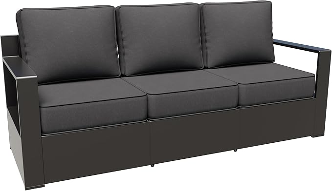 79" Aluminum Patio Sofa - All Weather Outdoor 3-Seat Sofa Couch with 6" Water-Resistant Cushions & Rectangular Framed Metal Armrest & Sofa Cover for Garden Porch (Grey)