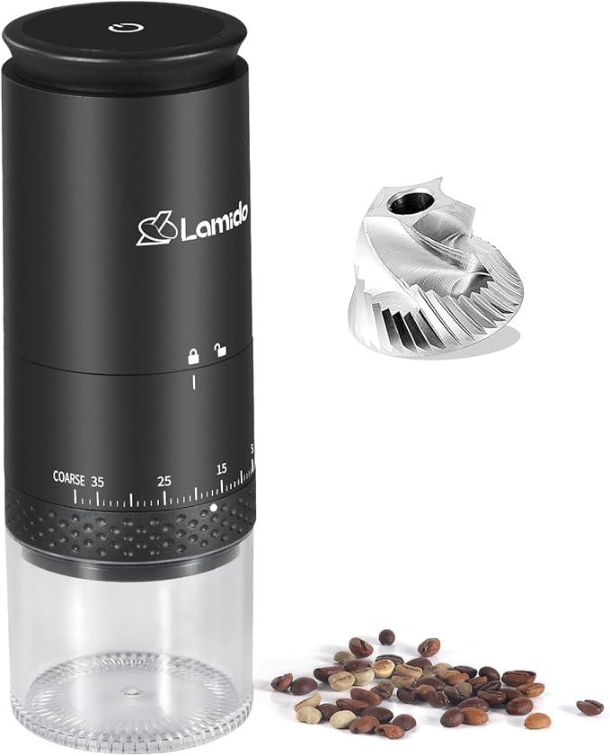 Portable Electric 420 Stainless Steel Burr Coffee Grinder, Rechargeable Espresso Grinder with 38 Adjustable Grind Settings (Black)