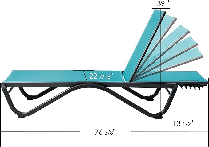 Kozyard 3Pack Chaise Lounge Outdoor Set Full Flat Alumium Reclining Adjustable Chair Flat Patio Chaise Lounge Chair for Sunbathing, Patio, Poolside(2Aqua Textilence W/Table)