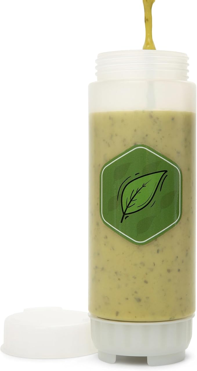 18oz Refillable FIFO Squeeze Bottle for Green Sauce – No-Drip BPA-Free Condiment Dispenser with White Cap, Dishwasher Safe for Pesto, Chimichurri, Green Goddess, Herb Dressings