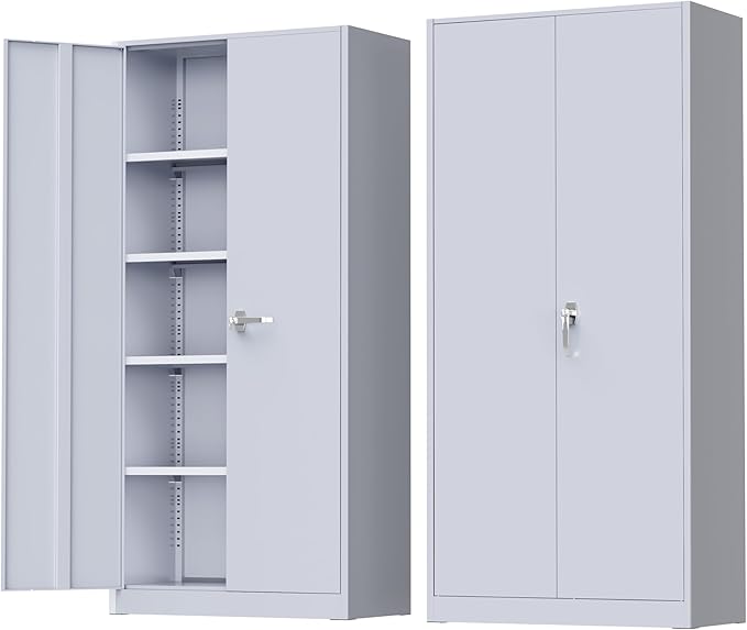 Greenvelly Metal Storage Cabinet with Doors and Shelves, 72'-Inch Locking Metal Cabinet for Garage, Office, School, Warehouse (Dark Gray)