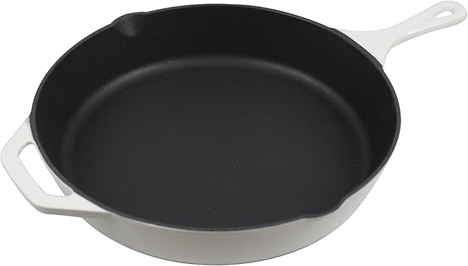 Commercial Grade, Cast Iron Enameled Cookware Skillet 12”, White