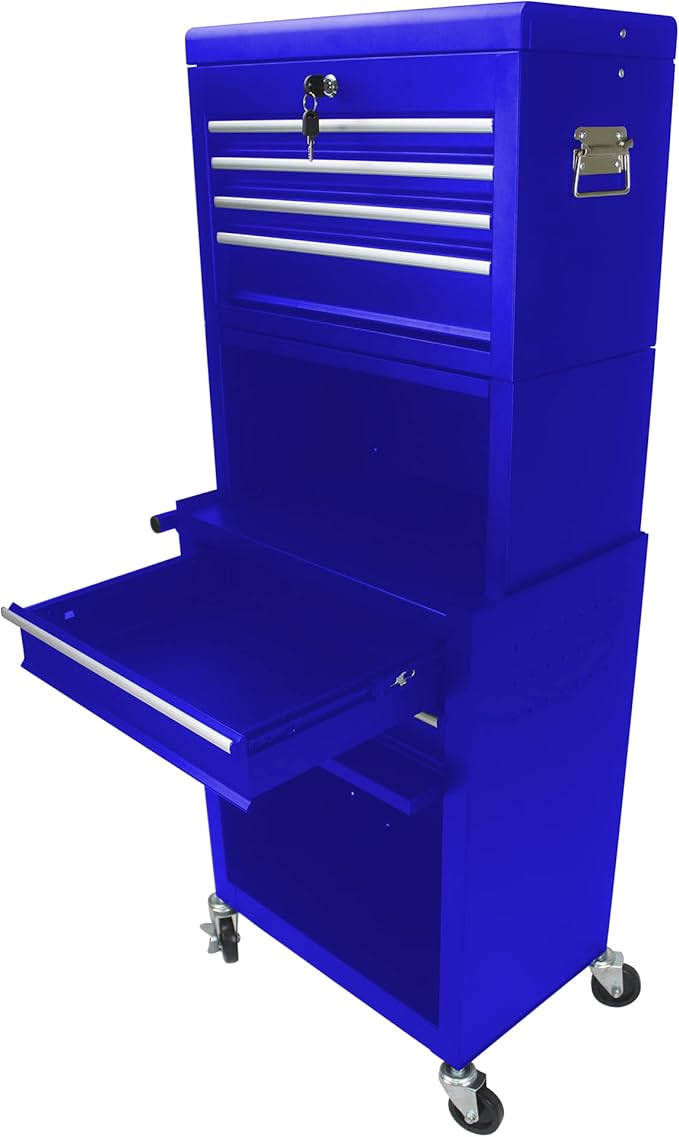 6 Drawers Rolling Tool Box Organizer,2 Tier High Capacity Tool Chest with Wheels,Lockable Rolling Tool Chest with 2 Cabinet,Detachable Tool Box Workshop Storage Cabinet (2 Tier-6 Drawers(Blue))