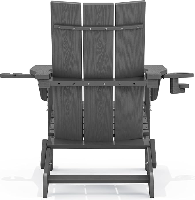 SERWALL Outdoor HDPE Adirondack Chair Set 4, Modern Folding Adirondack Chair with Cup Holders, Weather Resistant Fire Pit Chairs, Gray