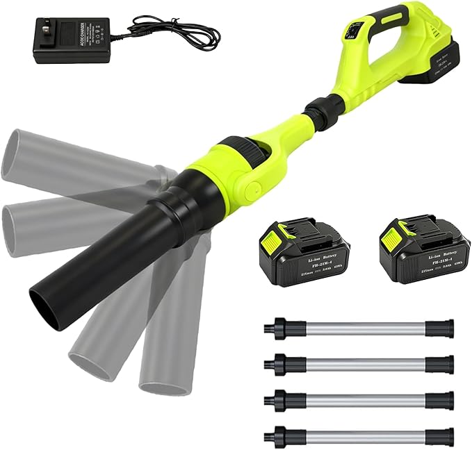 Cordless Leaf Blower, 21V Leaf Blowers, 580CFM/180MPH Brushless Motor, with 2 Lightweight Batteries 3.0Ah & Charger, and 3-Speed Leaf Blower 2-in-1 Design with Gutter Cleaning Kit for Garden & House
