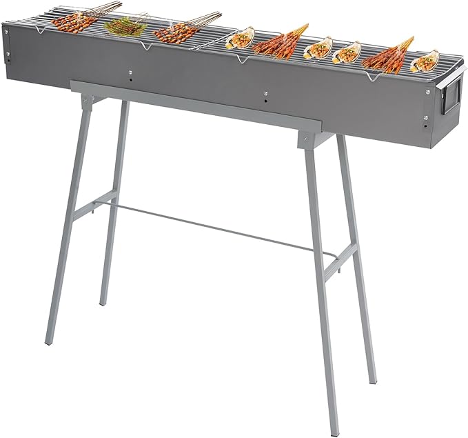 Portable Charcoal Grill Foldable Camping Barbecue Grill for Outdoor Cooking Large BBQ Grills with Adjustable Air Door Lamb Skewer Grills for Backyard Party Picnic Travel, 39.3x7x5.1Inch