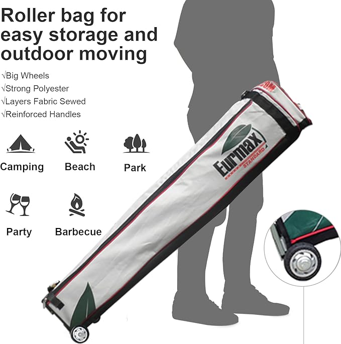 Eurmax USA Standard 10x10ft Patio Pop Up Canopy Tent for Outdoor Events Commercial Instant Canopies with Heavy Duty Roller Bag,Bonus 4 Canopy Sand Bags (Stripe Green)