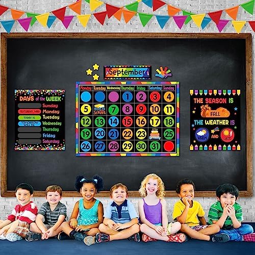 Tenare 85 Pcs Classroom Calendar Bulletin Board Colorful Weather Chart