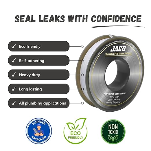 JACO ThreadPro High-Density Thread Seal Tape - 1/2" x 125 ft. (Mega Roll) | Professional PTFE Pipe Sealant | Plumbers Tape (3-Pack)