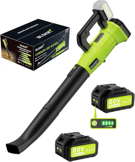 Cordless Leaf Blower - 2x5.2Ah Battery, 530CFM 170MPH, Powerful Battery Powered Leaf Blower Cordless with Battery and Charger, 7-Speed Control, 2 Extended Tubes for Yard, Lawn & Garden