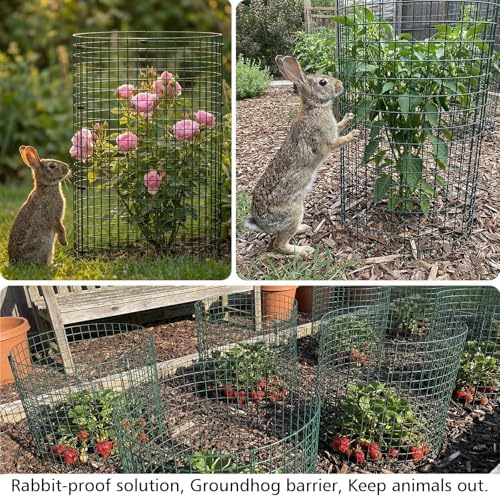8 Pack Extra Tall Plant Protectors from Animals, 12"x24" Wire Garden Cages for Large Plants Shrubs, 2mm Heavy Duty Metal Mesh Guard for Deer Rabbits, Reusable Garden Protection with Stakes