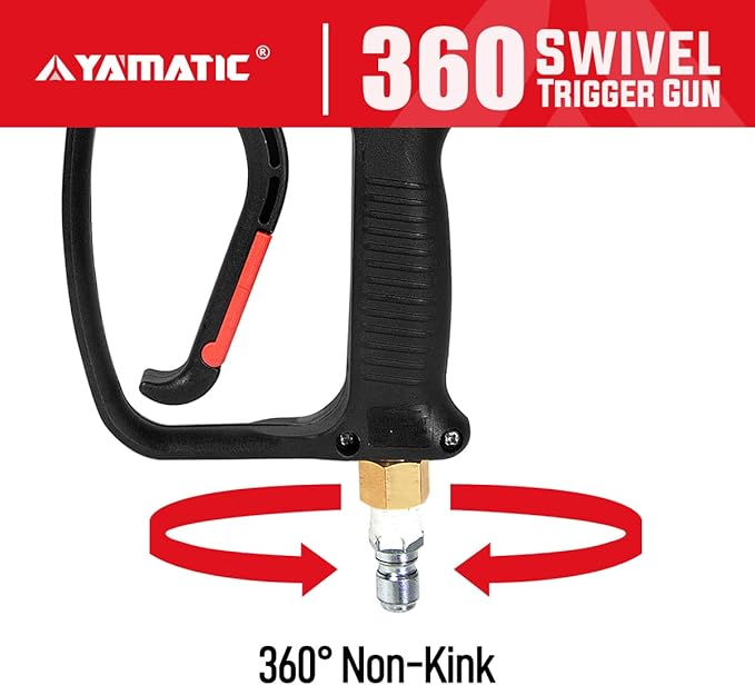 YAMATIC Pressure Washer Gun 5000 PSI - Stainless Steel 3/8" Swivel Plug & M22-14mm Coupler, Power Washer Extension Wand Trigger Handle with 1/4" Quick Connect for Foam Cannon Car Wash