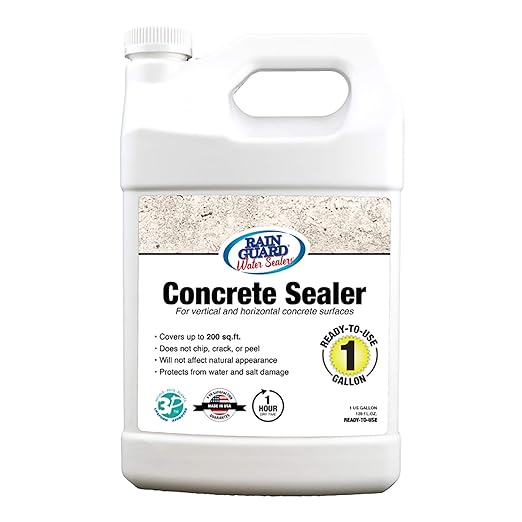 Rainguard Water Sealers Concrete Sealer, Penetrating Protection Against Water and Salt Damage, for All Concrete Surfaces, Silane/Siloxane Waterproofer, Natural Finish, Ready to Use, 1 Gallon