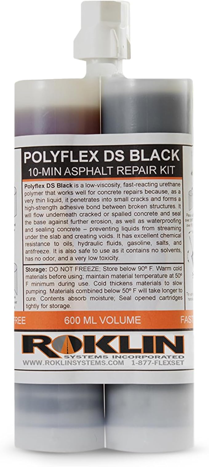 Roklin Systems, Inc. - PolyFlex DS Concrete Crack Filler, Quick-Drying Asphalt Crack Sealer, Floor/Wall Repair Patch Kit Essential, 21 Ounces, Black