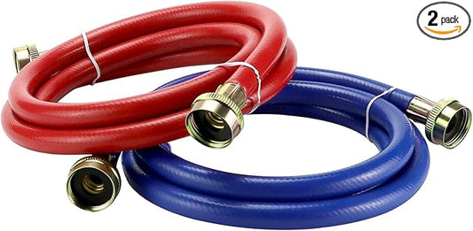 4 FT Rubber Washing Machine Hoses Burst Proof Water Supply Lines By AMI PARTS - for Hot and Cold Water Washer Hoses (2 Pack)