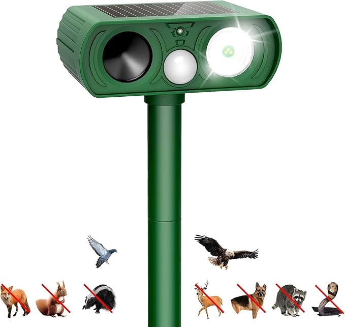 Animal Deterrent Devices Outdoor, Solar Animal Repeller with Motion Sensor Animal Repeller to Repel Cat, Deer, Squirrel, Rabbit, Dog, Skunk (Green - 1 Pack) Model12