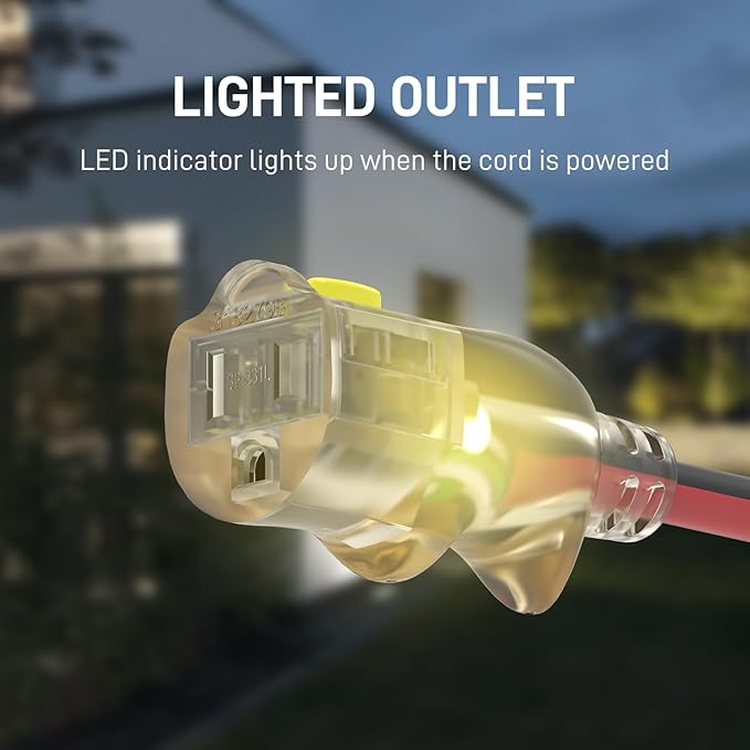 50FT Extra Long Medium Duty Outdoor Extension Cords, 14/3 Gauge Electrical Wire Cable, 15 Amp Waterproof, LED Lighted Locking Plug for Indoor and Outside Use, Power Cord ETL Certified