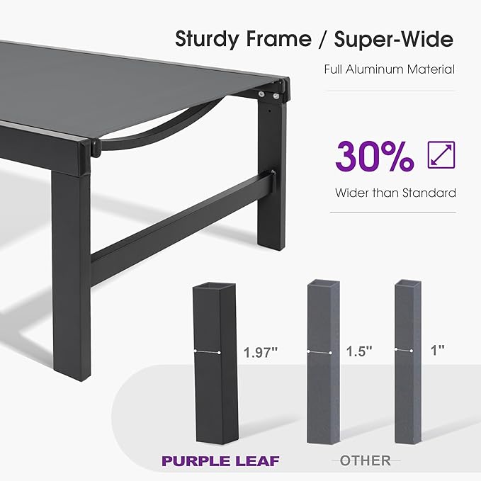 PURPLE LEAF Outdoor Tanning Lounge Chair Set with Face Hole Adjustable Reclining Chairs for Poolside Beach Wheels Pillows and Table Patio Aluminum Sunbathing Lounger Grey