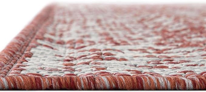 Unique Loom Outdoor Traditional Collection Area Rug - Timeworn (2' 7" x 10' Runner Rust Red/Gray)