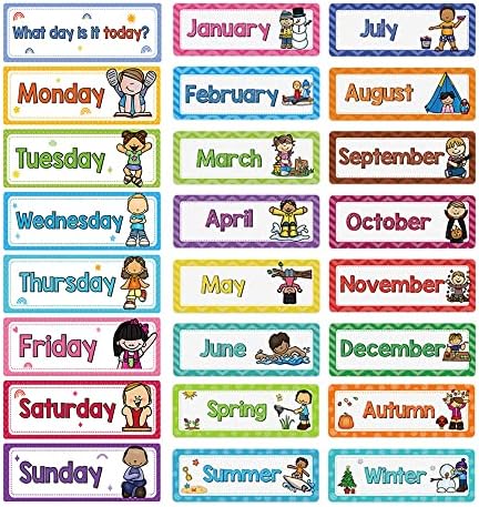 Lachilly 40 Pcs Days of The Week/Seasonal/Months of The Year/Weather Flashcards Subject Titles for Bulletin Board Headliners Classroom Decoration Teacher Teaching Aids