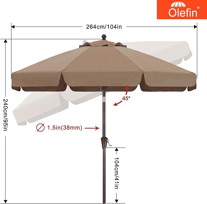 MASTERCANOPY 9ft Olefin Valance Patio Umbrella with Tilt Crank, 5-Year-Non-Fading Canopy & 8 Fiberglass Ribs for Deck, Patio, and Garden, Burgundy