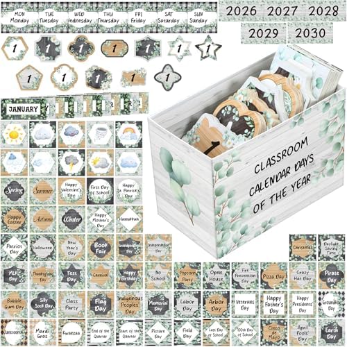 Mooliwe 461 Pcs Eucalyptus Classroom Calendar Days of The Year Set