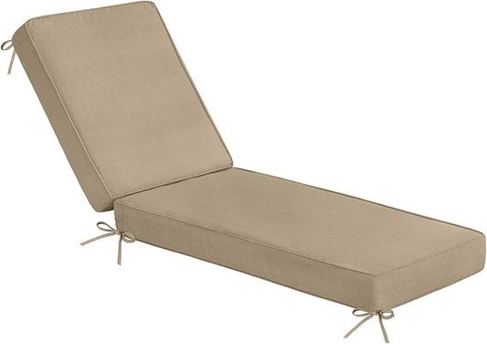 Sundale Outdoor Olefin Chaise Lounge Cushion, Water-Resistant Patio Lounge Chair Cushion, Thick Lounger Pad with 4 Straps Khaki, 72 x 21 x 4 Inches