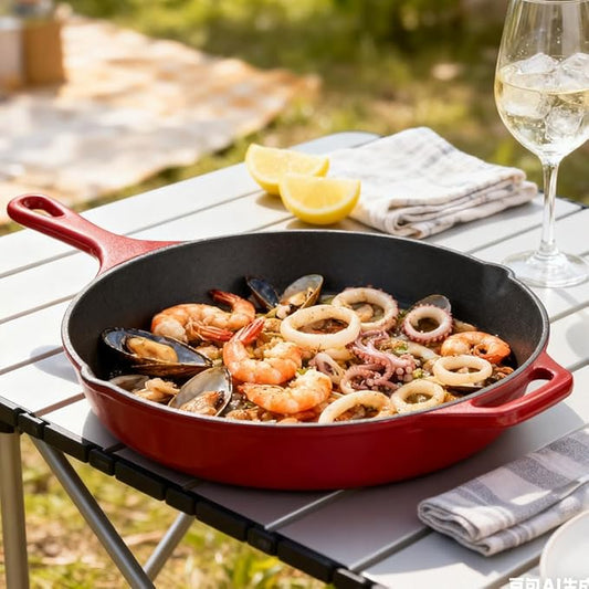 Commercial Grade, Cast Iron Enameled Cookware (Dark Red, Skillet 10“)