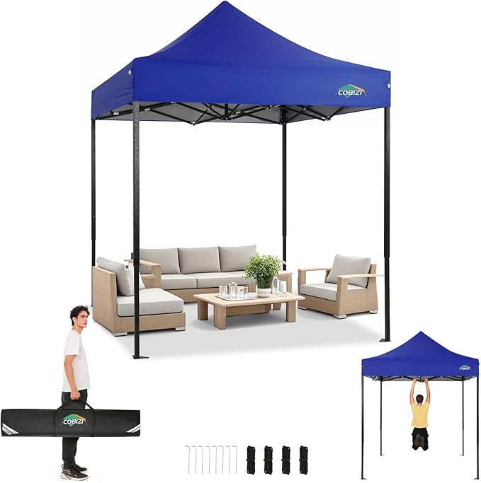 COBIZI 6.6x6.6 Heavy Duty Pop up Canopy Tent Without Sidewalls, Easy Set-up Commercial Outdoor Party Tent, 100% Waterproof Wedding Canopy Gazebo, 3 Height Adjustable with Carry Bag, Dark Blue