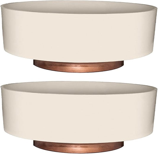 The HC Companies 8 Inch Round Plastic Capri Bowl Decorative Indoor Flower Succulent Planter Pot with Drain Plug Hole, Vanilla Bisque (2 Pack)