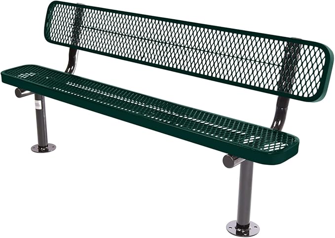 COATEDOUTDOORFURNITURE Heavy-Duty Outdoor Bench Thermoplastic Coated, Expanded Metal, Commercial-Grade Seating, Made in America (Surface with Back, 6 Ft, Textured Dark Green)