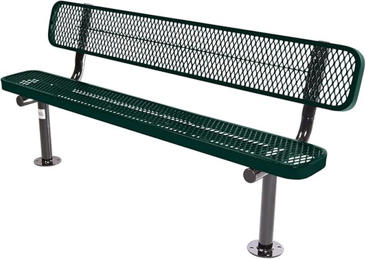COATEDOUTDOORFURNITURE Heavy-Duty Outdoor Bench Thermoplastic Coated, Expanded Metal, Commercial-Grade Seating, Made in America (Surface with Back, 6 Ft, Textured Dark Green)