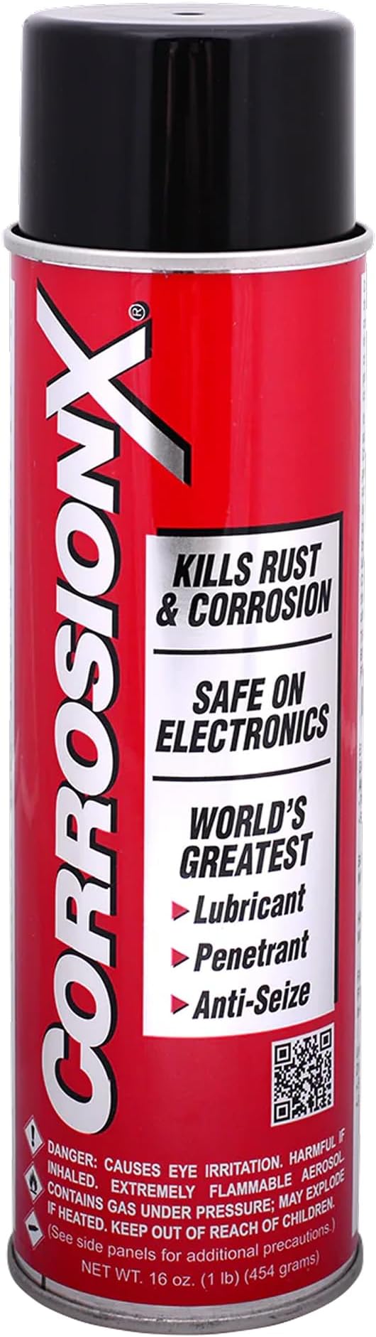CorrosionX Rust Inhibitor, Industrial-Strength Dielectric Corrosion Prevention, Lubricant & Penetrant for Marine, Automotive, Electronics & RV Use, Protects Bolts, Cables, Engines, Parts, 16oz Aerosol