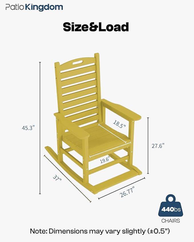 Yellow Outdoor Rocking Chairs Set of 2 with Footrest, Side Table & Beige 9FT Patio Umbrella, HDPE Rocking Lawn Chair for Garden, Poolside, Deck, Weatherproof Porch Rocker