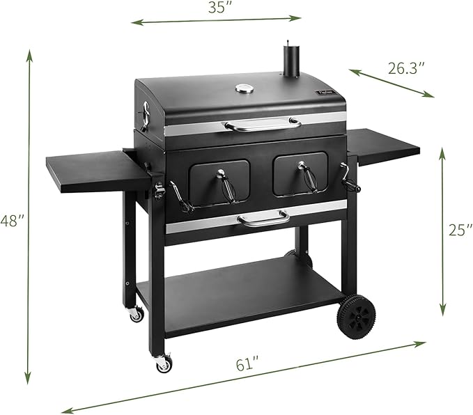 Kenadne Charcoal Grill Outdoor BBQ Grill, Extra Large Cooking Area 794 Square Inches with Two Individual & Adjustable Charcoal Tray, Foldable Side Tables for Outdoor Cooking