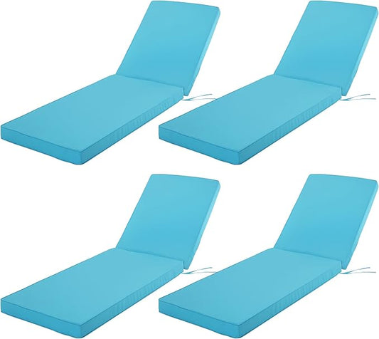 Chaise Lounge Cushion Outdoor, Waterproof and Stain-Resistant Lounge Deck Reclining Chair Cushions for Patio Furniture Lawn Pool Resort Hotel, 72x21x3 Inch, Set of 4, Teal