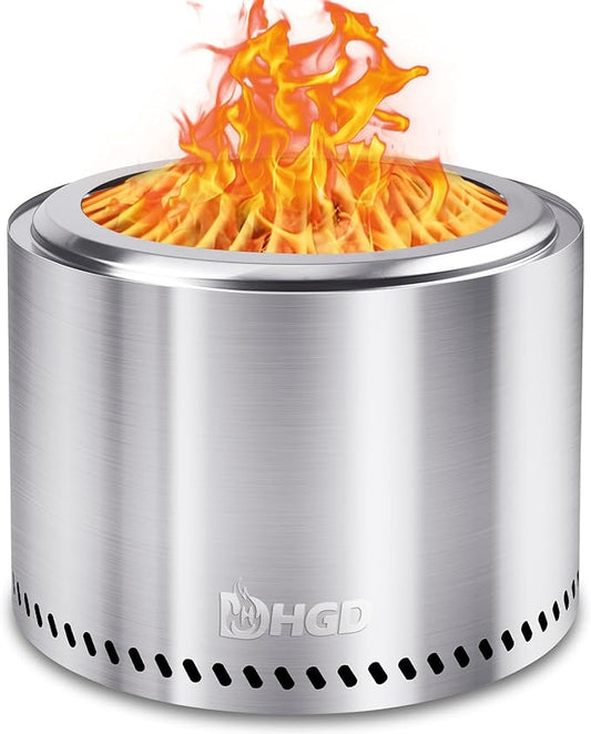 HGD 19.8" Smokeless Fire Pit Outdoor, Stainless Steel Wood Burning Firepit with Secondary Combustion, Backyard Patio Stove for Garden, BBQ & Bonfire