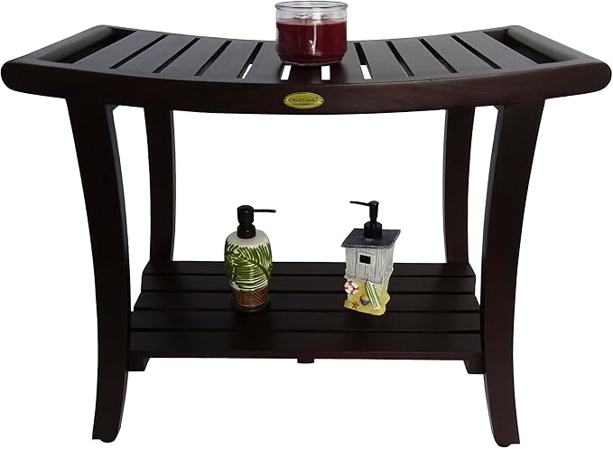 DecoTeak Harmony 30 Inch Extended Height Brown Waterproof Teak Wood Shower Bench | Provides Safety, Storage, and Organization for Bathroom Accessories