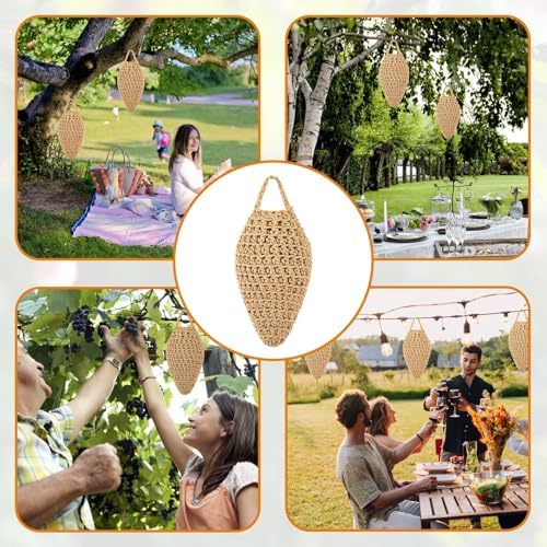 GJL 4 Pack Crochet Fake Wasp Nest Decoy, Artificial Faux Hornet Nest Outdoor Hanging Decor for Patio & Eaves, Prevent Wasps from Building Nests