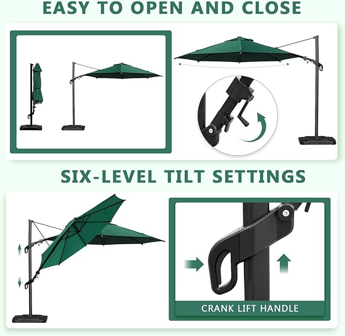 Abba Patio 10FT Vienna Offset Patio Umbrella Outdoor Cantilever Umbrella with 360° Rotation Design and Easy Tilt Adjustment UV 50+ Protection 8 Ribs for Backyard Garden Deck Pool Patio, Dark Green